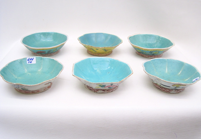 SIX CHINESE PORCELAIN RICE BOWLS hand