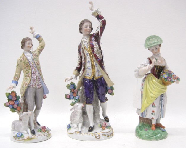 THREE GERMAN PORCELAIN FIGURINES hand