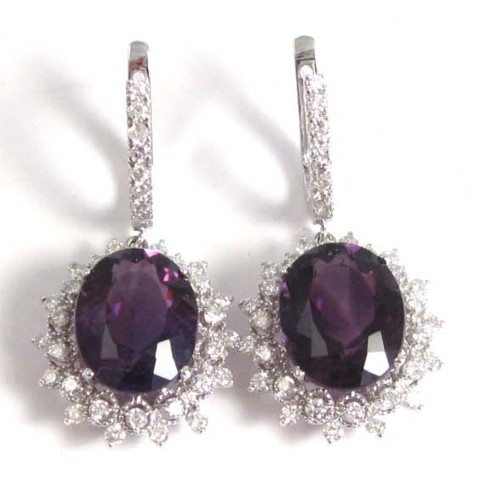 PAIR OF AMETHYST AND DIAMOND EARRINGS