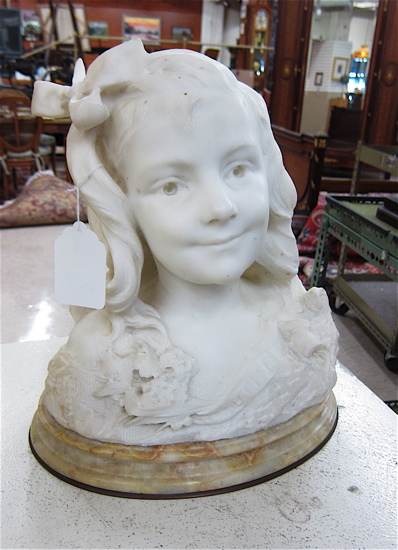 AN ALABASTER SCULPTED BUST of a