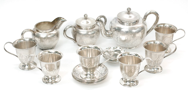 17 PIECE CHINESE STERLING SILVER TEA