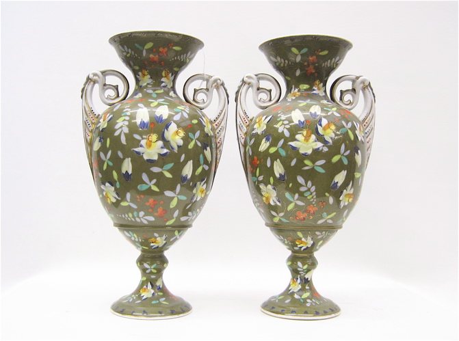 PAIR HAND ENAMELED PORCELAIN VASES 16f2d9