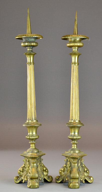 Pair Ecclasiastic Brass 'Holy Family'