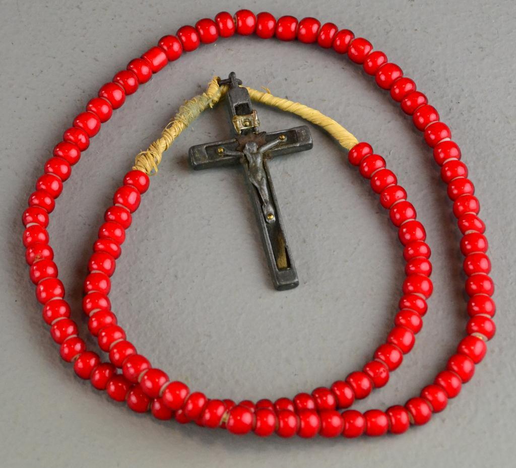 Native American Red Glass Beads & CrossEbony