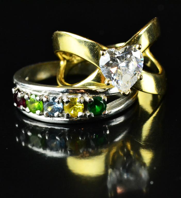 (2) 14K Gold & CZ Ring with Mother's