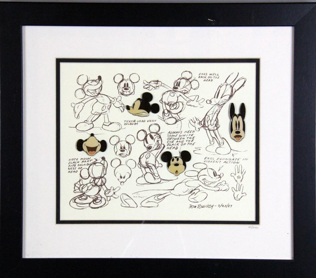 Disney Framed Mickey Pins and SketchesDepicting