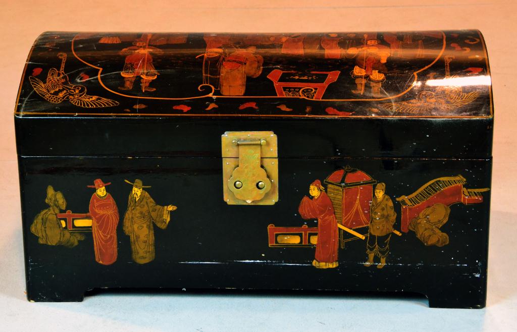 Chinese Lacquered Black ChestDepicting