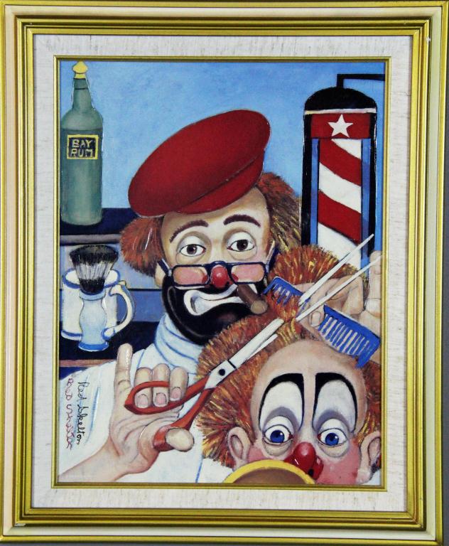 Red Skelton Oil Painting Over PrintDepicting