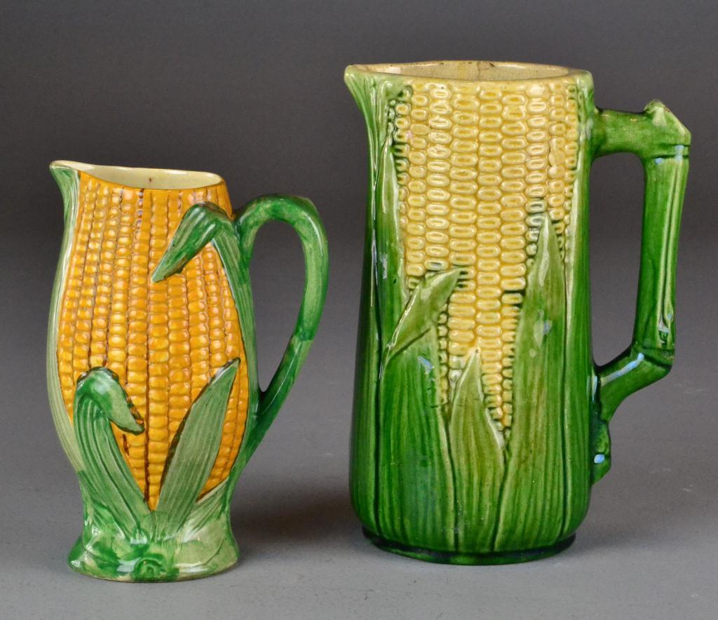 (2) Pcs. Majolica Pitchers in Shape