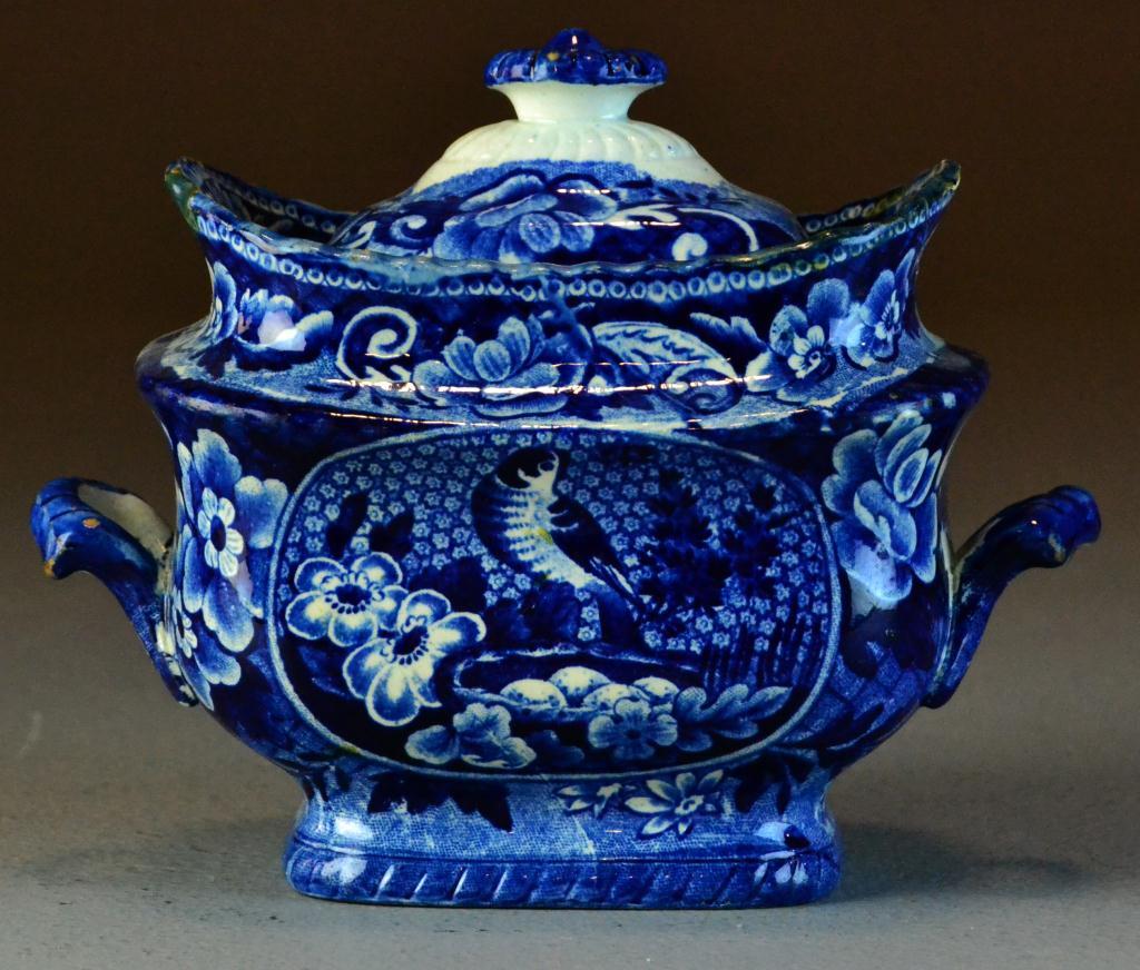 Blue Transferware Covered Sugar Bowl