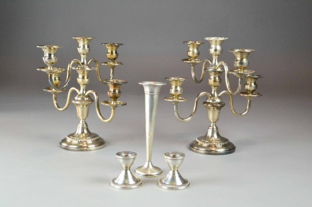 (7) PCS. VARIOUS SILVER CANDLEHOLDERS