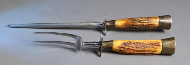 CARVING SET WITH STAG HANDLE STERLING 171ca6