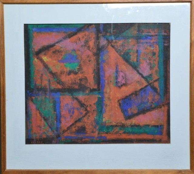 SIGNED HALSEY GOUACHE ON BOARDCubist 171cd3