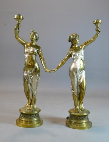 A Fine Pr. Brass and Silvered Figural