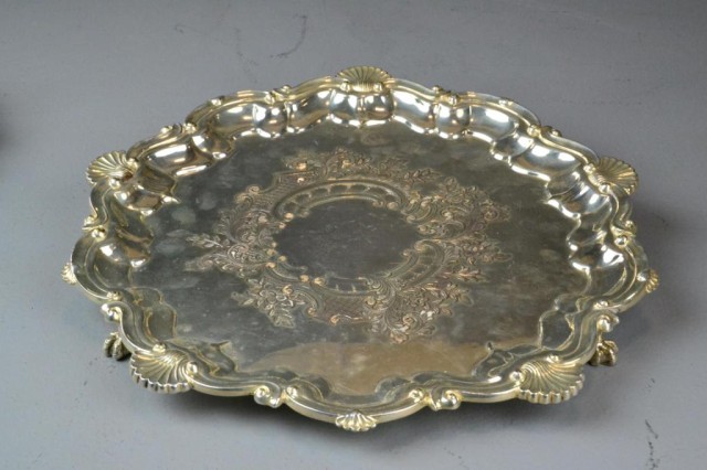 STERLING SILVER ROUND FOOTED PLATTERVery
