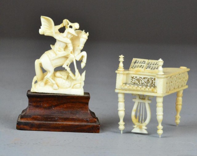 (2) Bone Carvings Including Piano