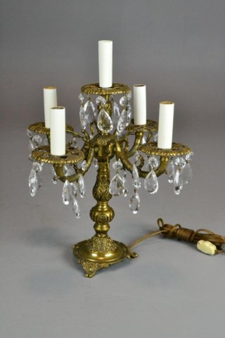 Brass And Crystal Candleabra LampFive