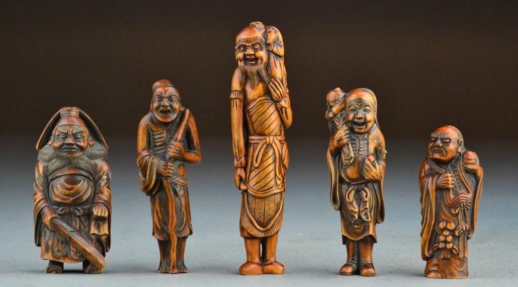  5 Japanese Meji Period Carved 171e9c