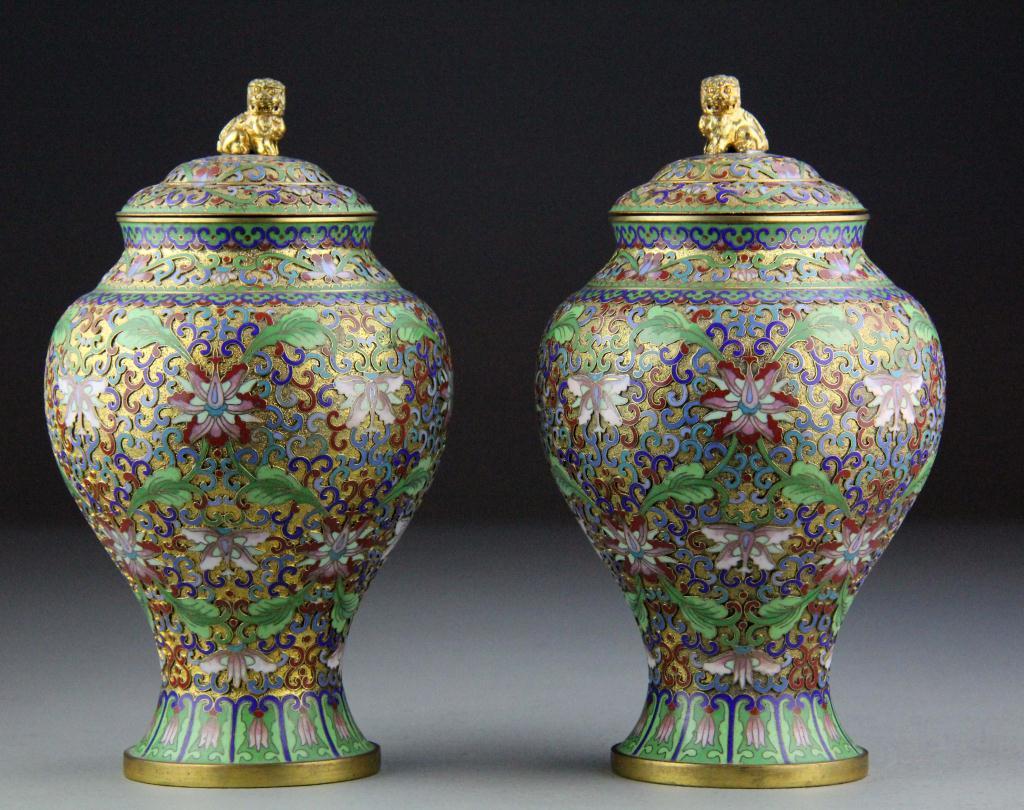 Pr Of Chinese Cloisonne Covered 171ebb