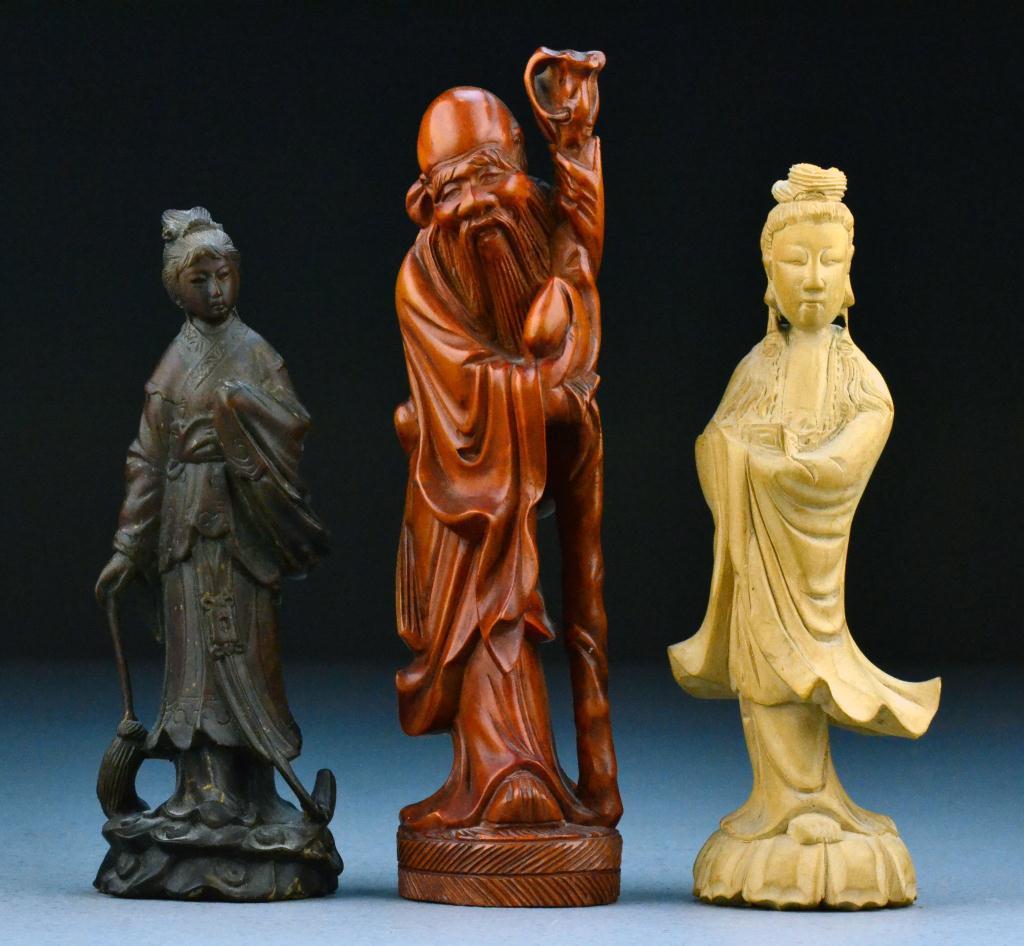 (3) Chinese Wood Figural CarvingsCarved