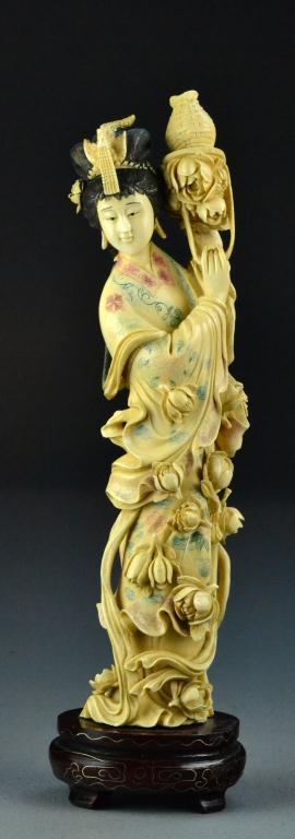 Chinese Qing Carved Ivory BeautyFinely