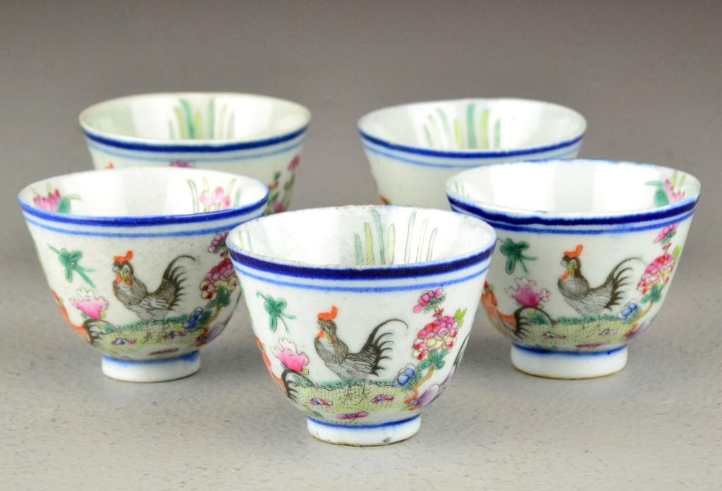 (5) Chinese Qing Famille Rose Tea CupsFinely