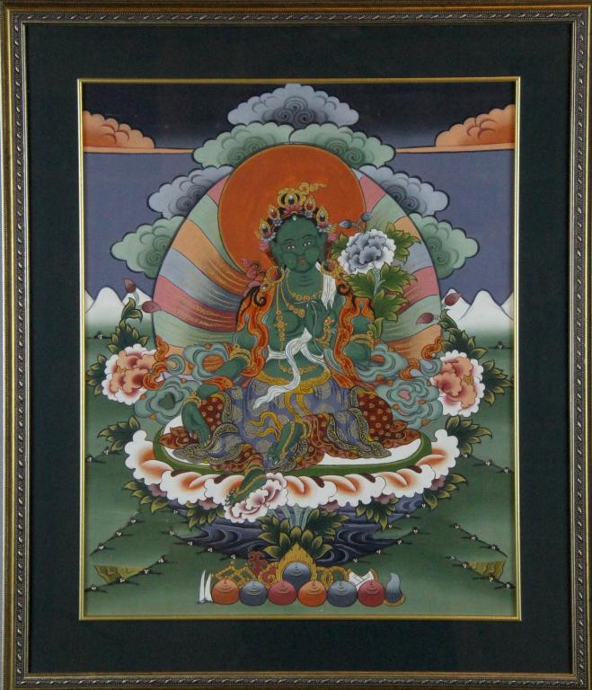 A Framed Tibetan Painted ThangkasDepicting