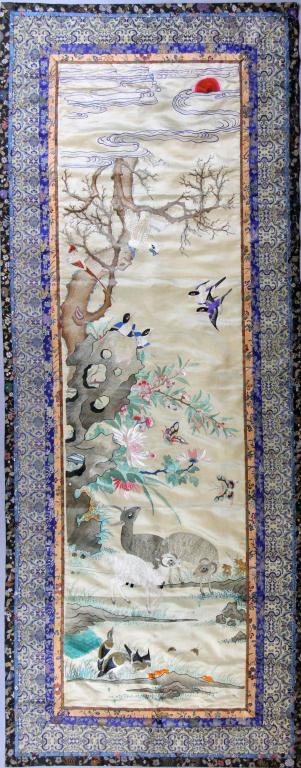 Chinese Qing Silk Embroidery PanelFinely 171fdd