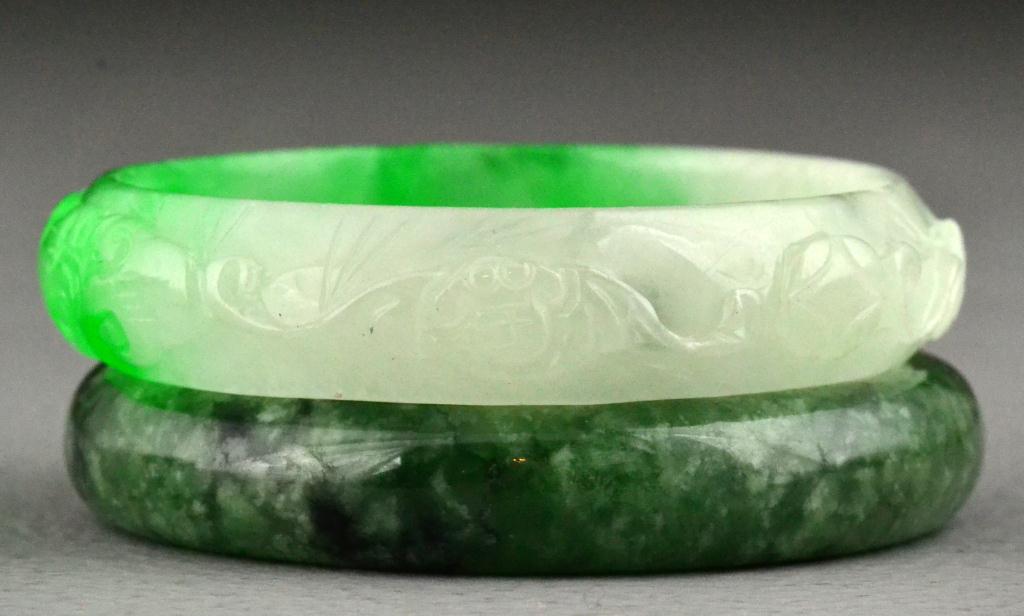  2 Chinese Carved Jade BanglesOne 17200d