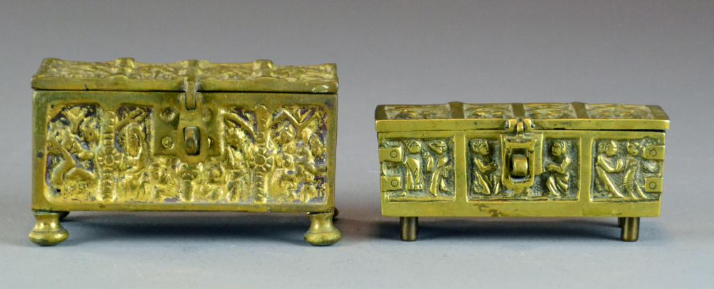 (2) German Brass Gothic Casket