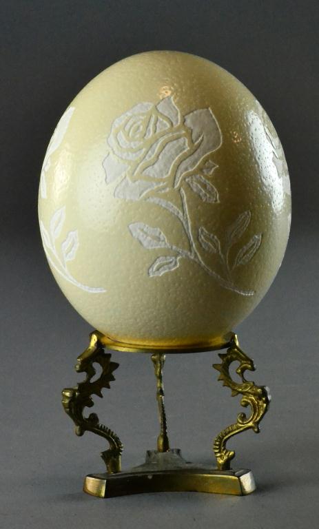Ostrich Egg Etched with Floral 172097