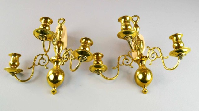  2 PAIR OF ITALIAN BRASS 3 ARM 172098