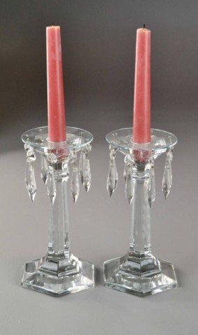 PAIR OF LEADED GLASS CANDLESTICKSMatching