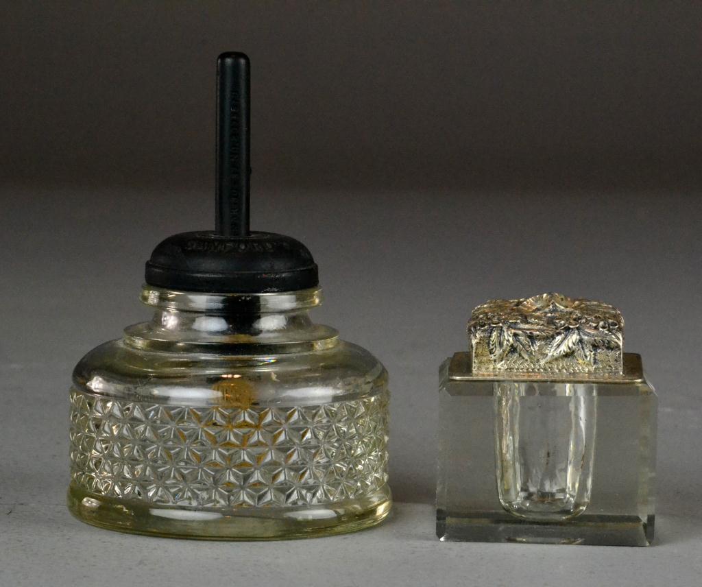 (3) Pcs. Crystal Inkwells and Glass