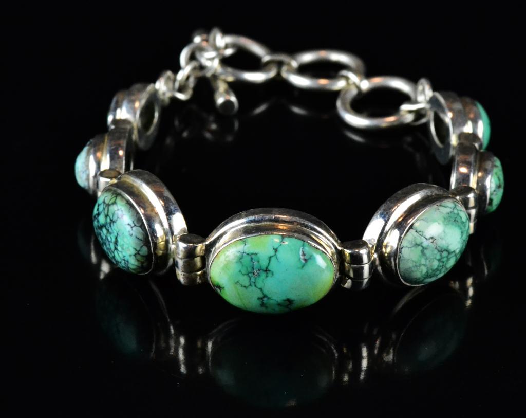 Turquoise and Sterling BraceletSeven 1720ce