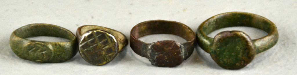  4 Medieval Bronze RingsTo include 1720e2