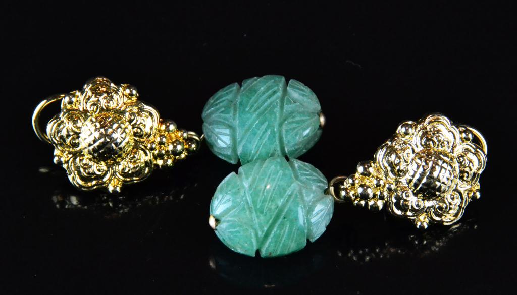 Pair Stephen Dweck Jade EarringsCarved