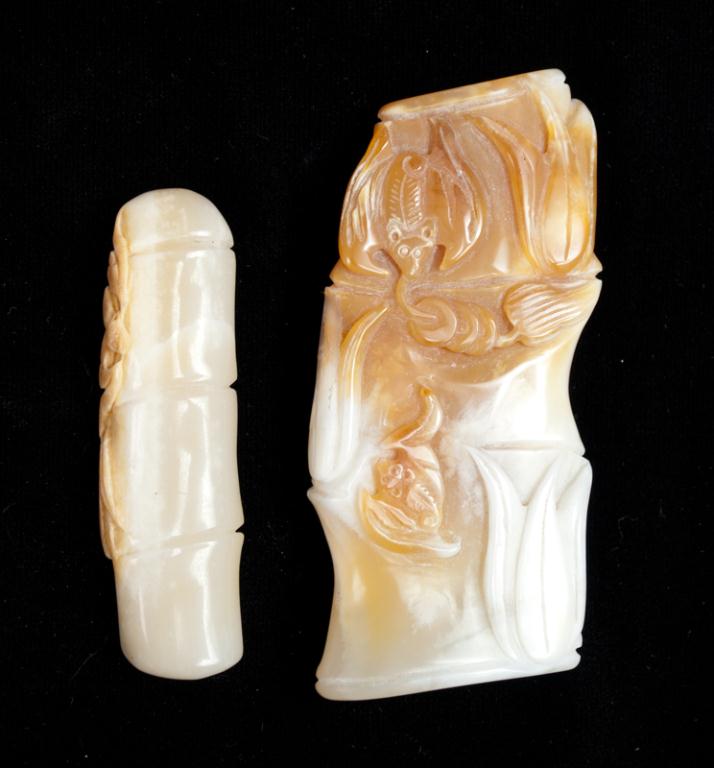 (2) Chinese Carved Jade BambooBoth