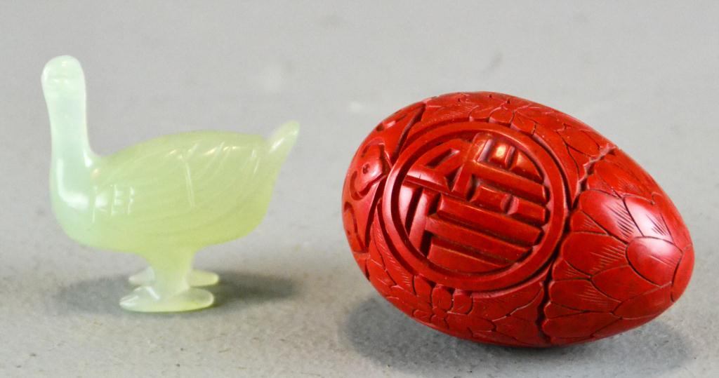 Chinese Jade Carved Duck and Cinnabar 172133