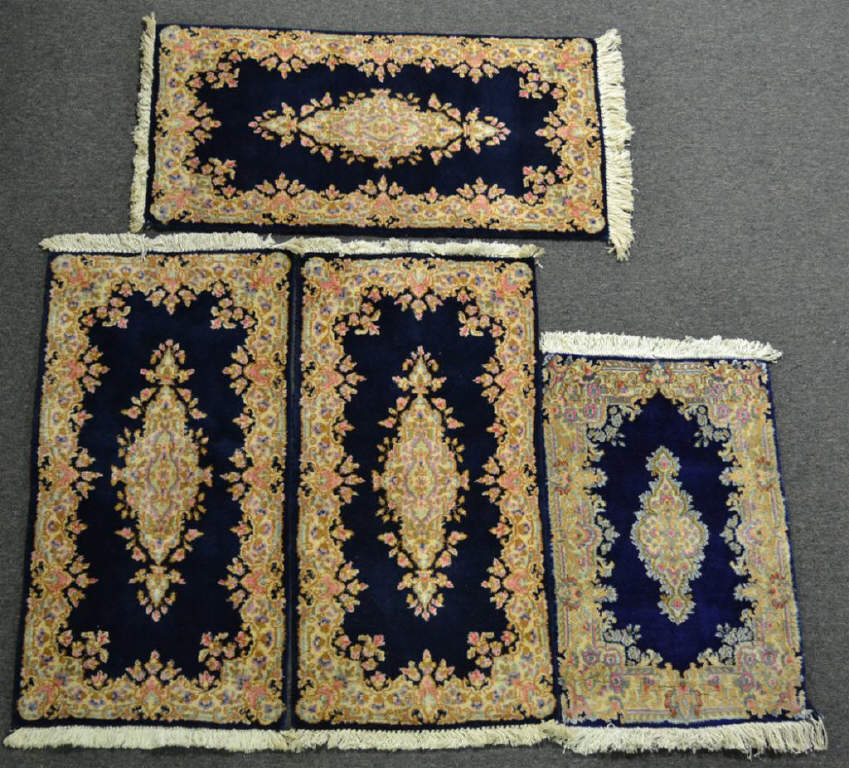 (4) Small Kirman Area RugsAll navy with