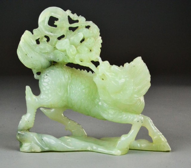 Chinese Carved Serpentine Jade DragonCarved