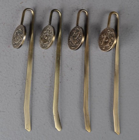 (4) Chinese Gilt Bronze BookmarksDepicting