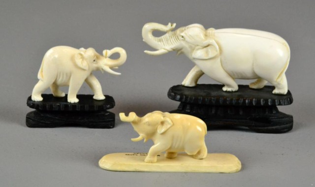 (3) Chinese Carved Ivory ElephantsAll