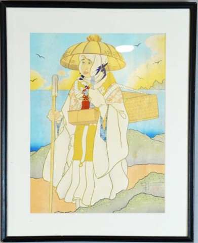 Signed Woodblock Print Of A Woman