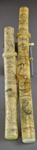  2 Japanese Carved Bone Tanto sFinely 1721d0