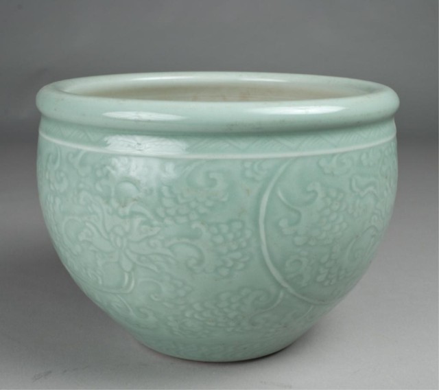 Fine Chinese Celadon PlanterMolded 1721fd