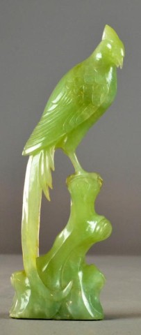 A Chinese Carved Serpentine Jade BirdNicely