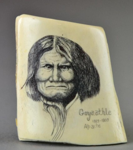 A Fine Scrimshaw On Whale Bone Depicting