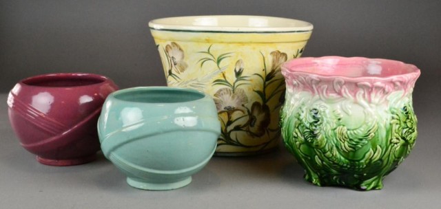 (4) Hall Pottery Majolica Oriental PlantersConsisting