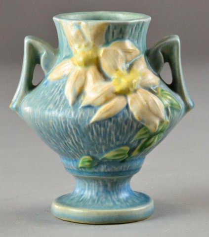 Roseville 2-Handled Vase with ClematisBlue